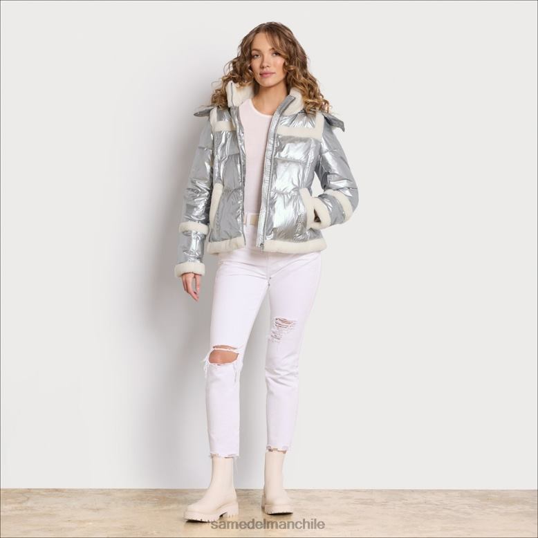 Sam Edelman P802J1133 vestir plata mujer chaqueta acolchada corta con capucha