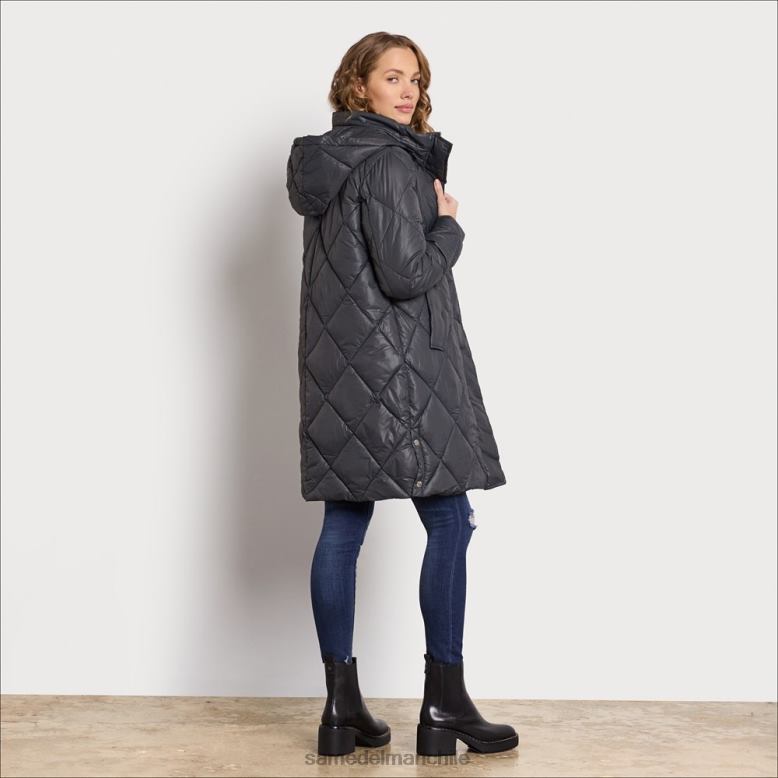 Sam Edelman P802J1150 vestir gris mujer Plumífero largo con cuello alzado y capucha