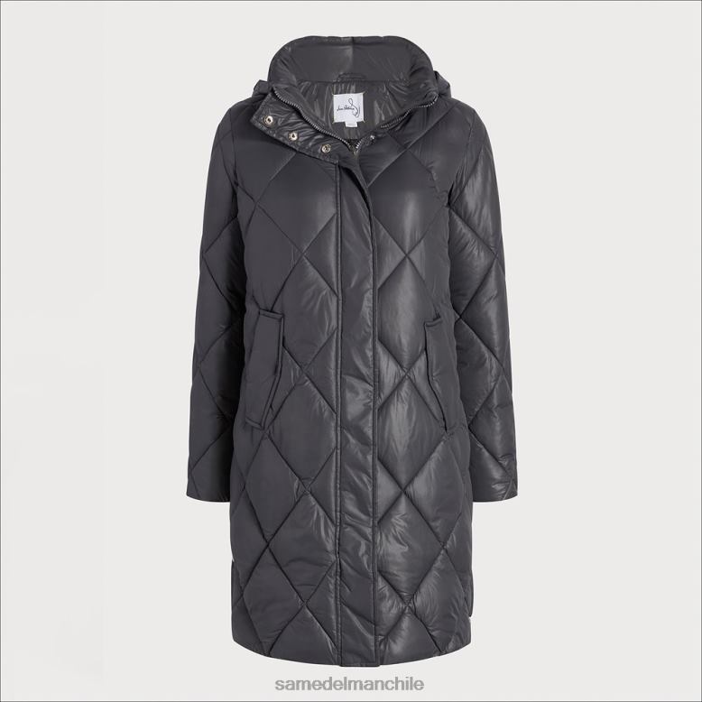 Sam Edelman P802J1150 vestir gris mujer Plumífero largo con cuello alzado y capucha