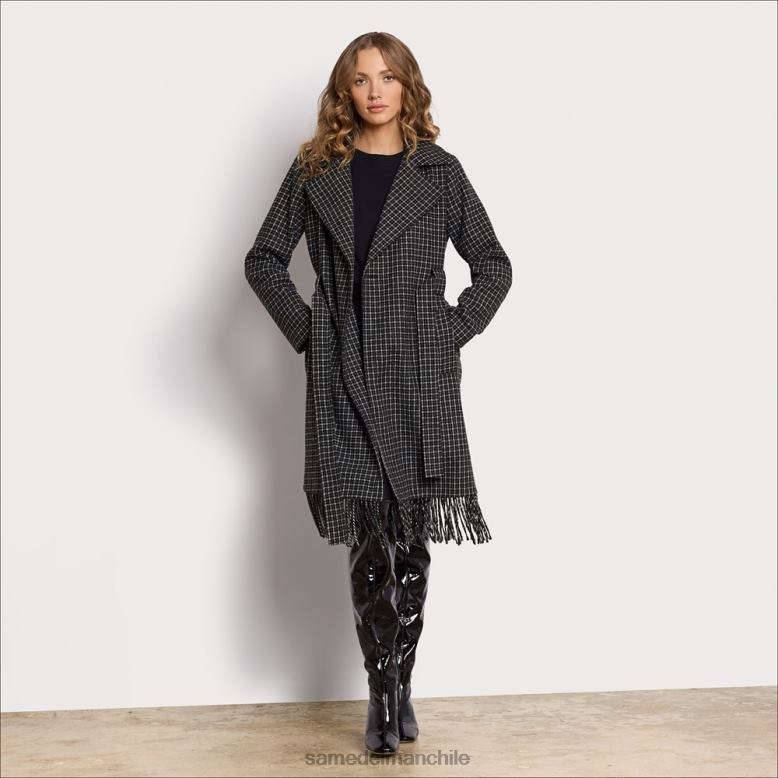 Sam Edelman P802J1237 vestir blanco negro mujer abrigo cruzado con cinturón y flecos