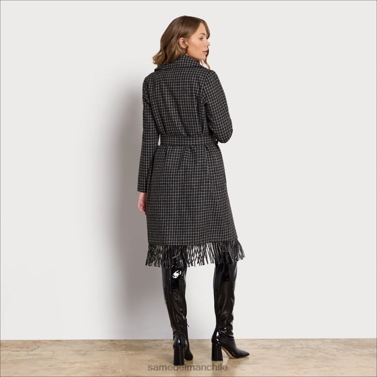 Sam Edelman P802J1237 vestir blanco negro mujer abrigo cruzado con cinturón y flecos