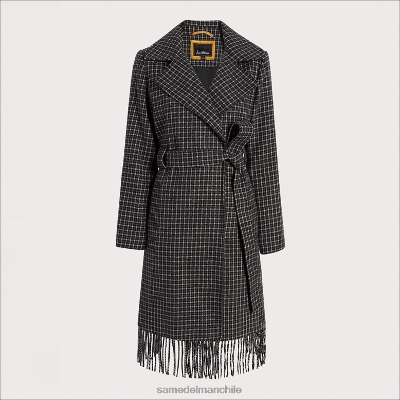 Sam Edelman P802J1237 vestir blanco negro mujer abrigo cruzado con cinturón y flecos