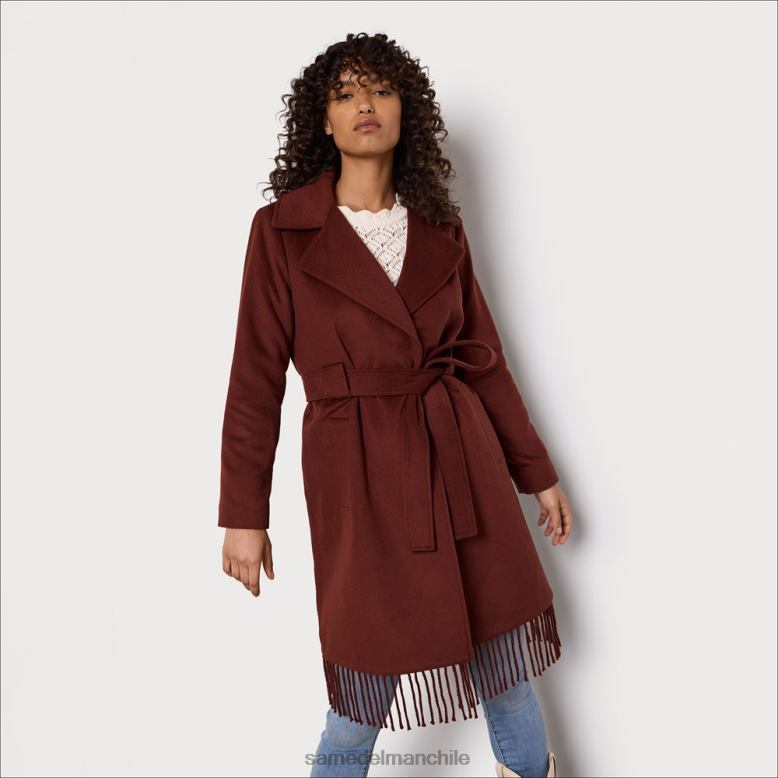 Sam Edelman P802J1238 vestir castaña mujer abrigo cruzado con cinturón y flecos