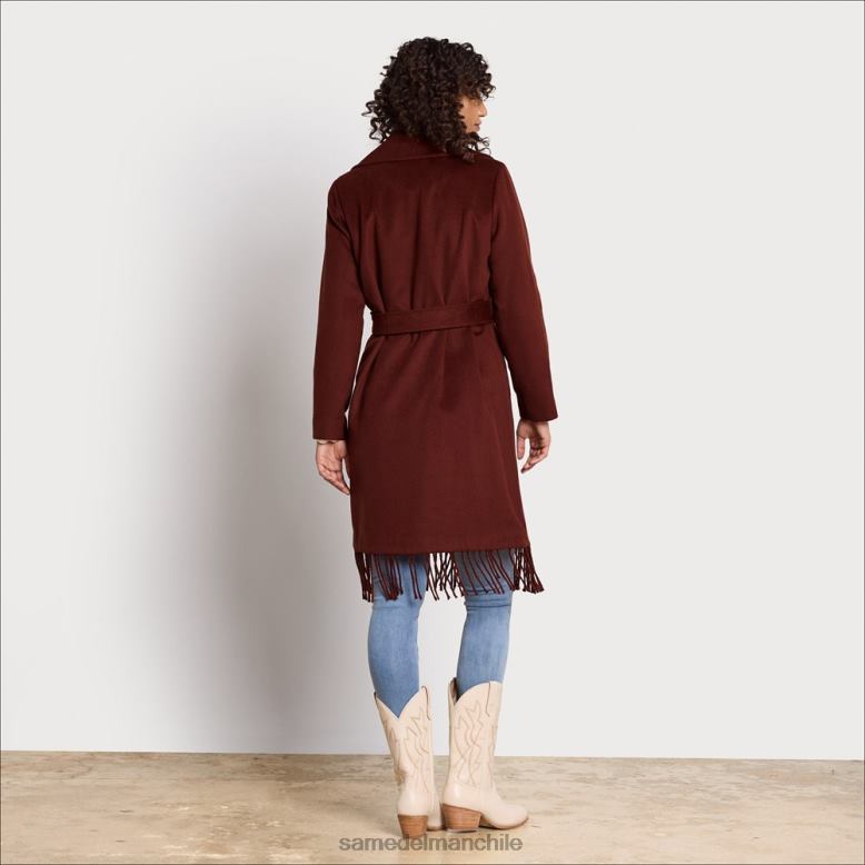 Sam Edelman P802J1238 vestir castaña mujer abrigo cruzado con cinturón y flecos