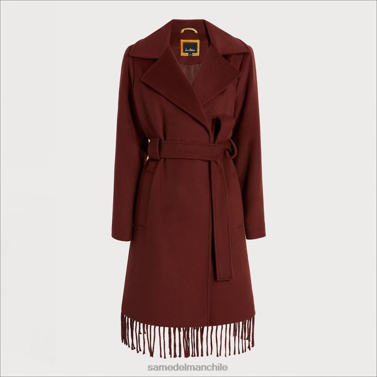 Sam Edelman P802J1238 vestir castaña mujer abrigo cruzado con cinturón y flecos
