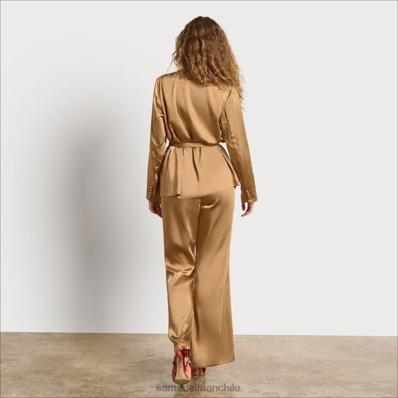 Sam Edelman P802J1232 vestir champán satinado mujer pantalones anchos Codie de talle alto