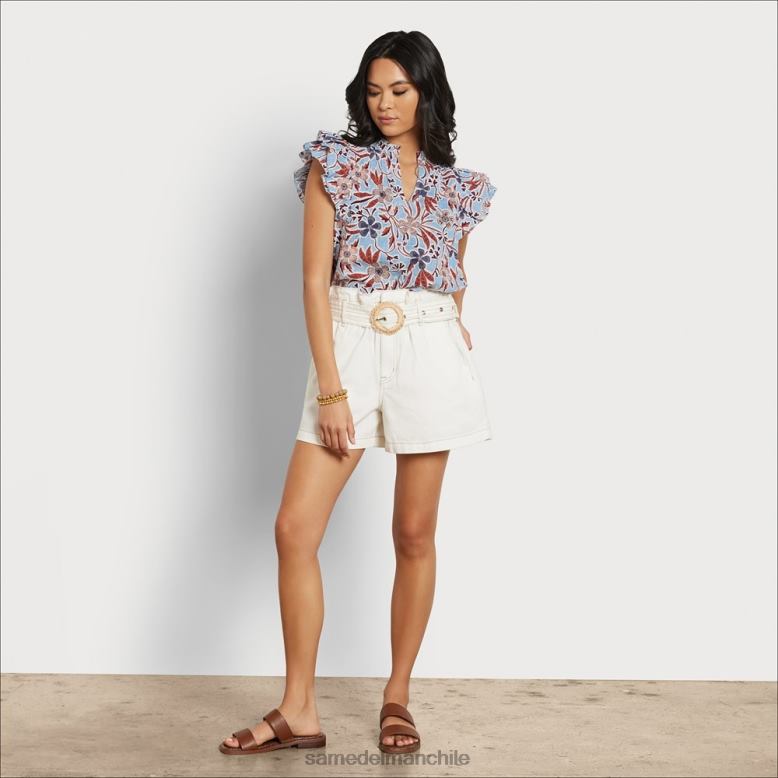 Sam Edelman P802J1174 vestir flores azules mujer top rey manga corta