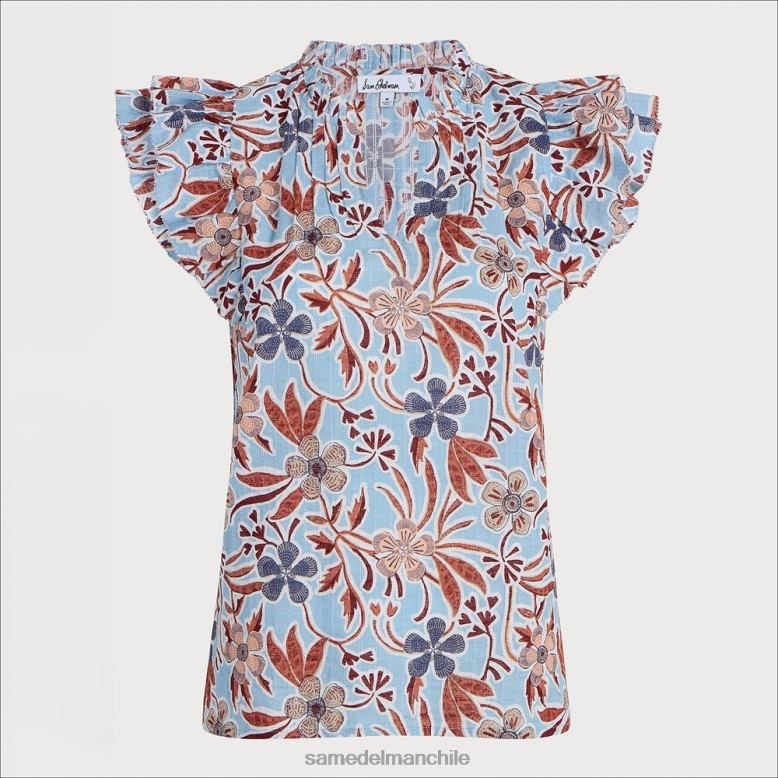 Sam Edelman P802J1174 vestir flores azules mujer top rey manga corta