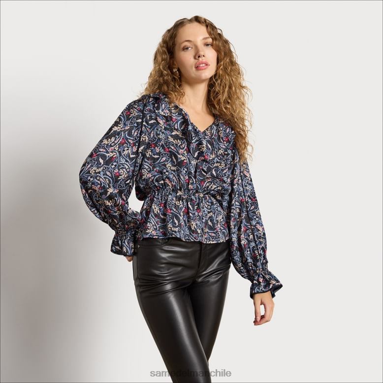 Sam Edelman P802J1242 vestir paisley negro mujer top Vermont de manga larga