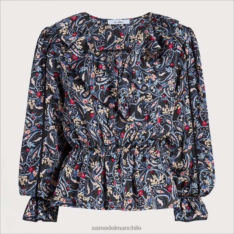 Sam Edelman P802J1242 vestir paisley negro mujer top Vermont de manga larga