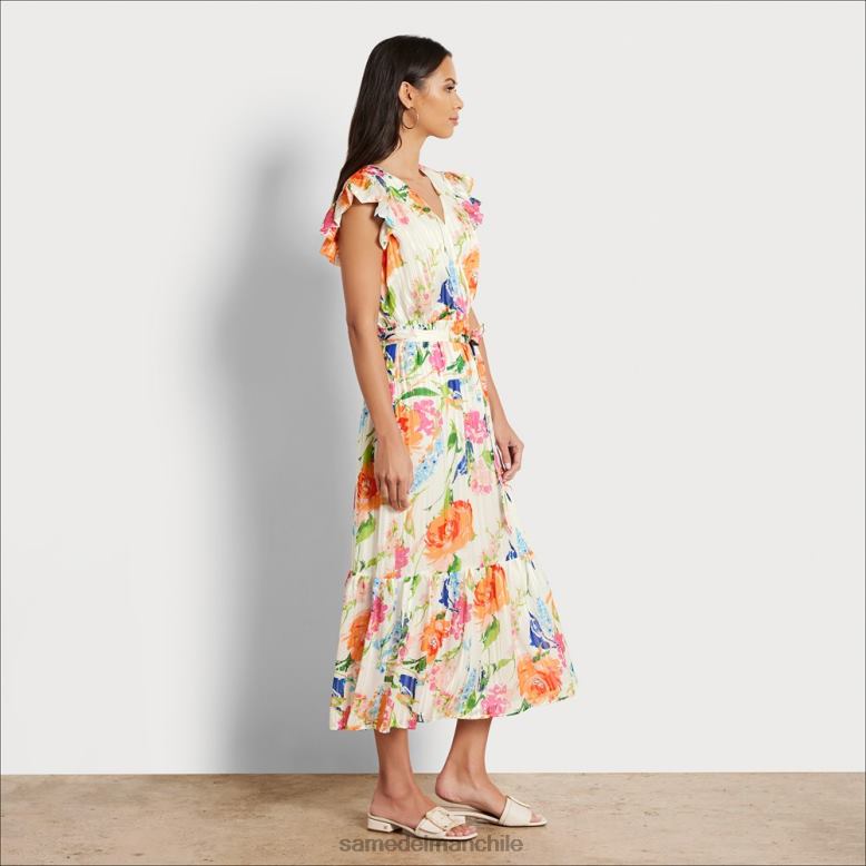 Sam Edelman P802J1085 vestir blanco multicolor mujer vestido midi floral con cuello en V