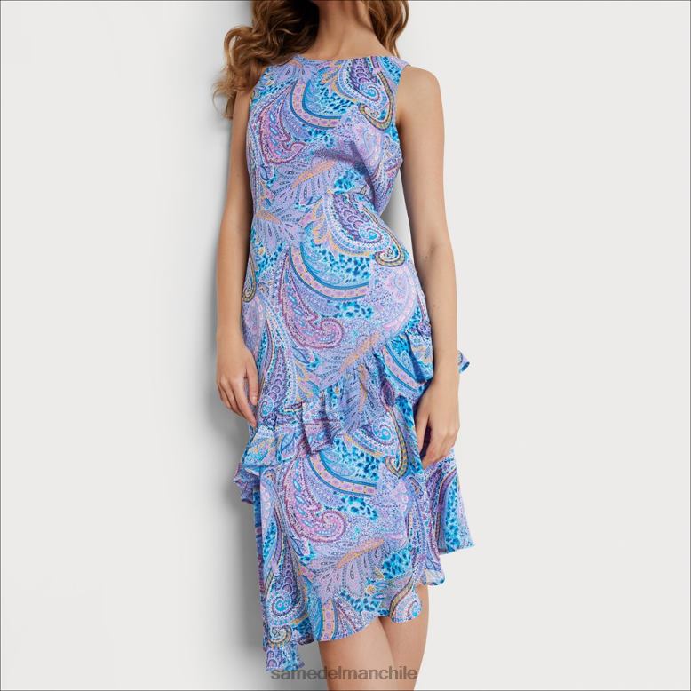Sam Edelman P802J1110 vestir azul múltiple mujer vestido midi asimétrico con estampado de cachemira