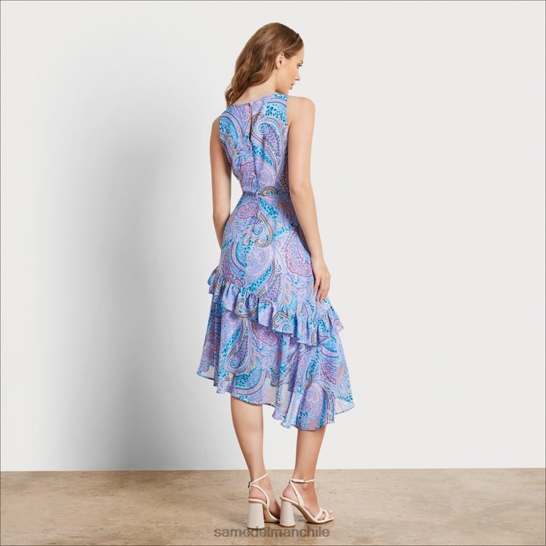 Sam Edelman P802J1110 vestir azul múltiple mujer vestido midi asimétrico con estampado de cachemira