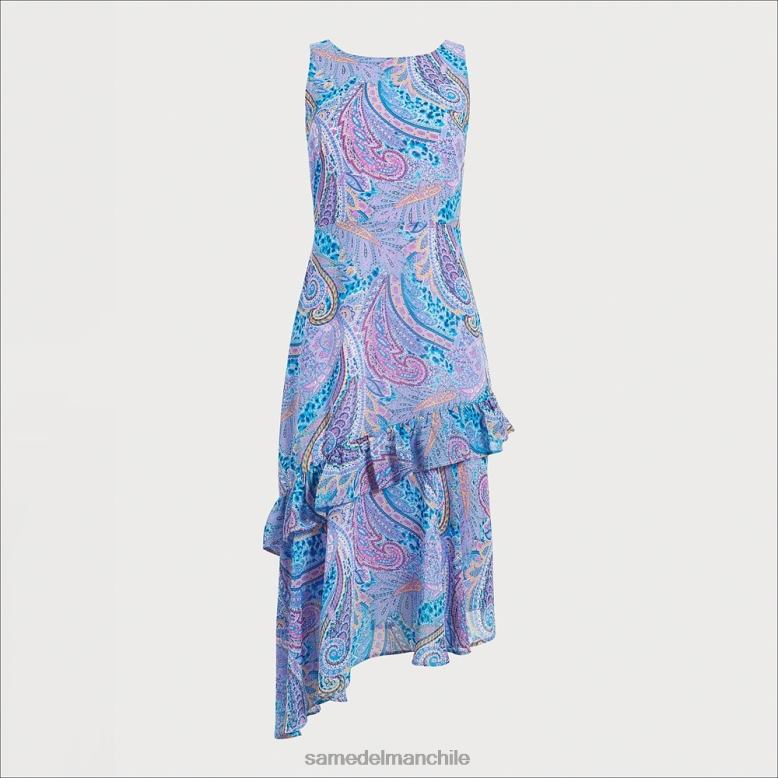 Sam Edelman P802J1110 vestir azul múltiple mujer vestido midi asimétrico con estampado de cachemira