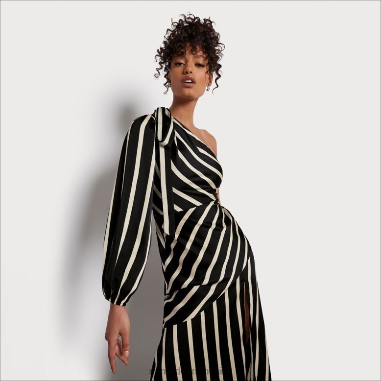 Sam Edelman P802J1114 vestir blanco negro mujer vestido largo con rayas francesas