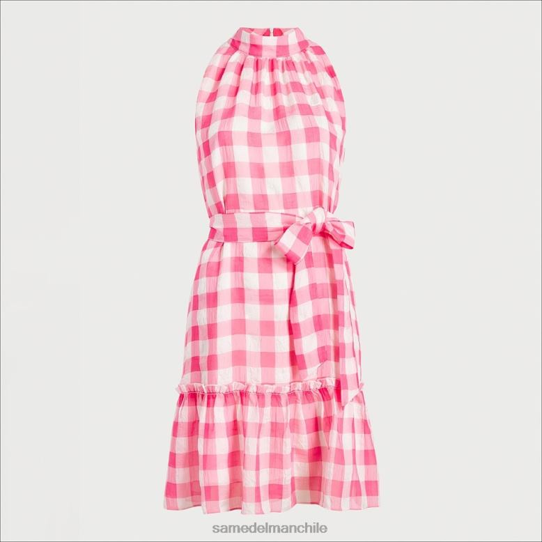 Sam Edelman P802J1144 vestir rosa blanco mujer vestido corto a cuadros con cuello alto