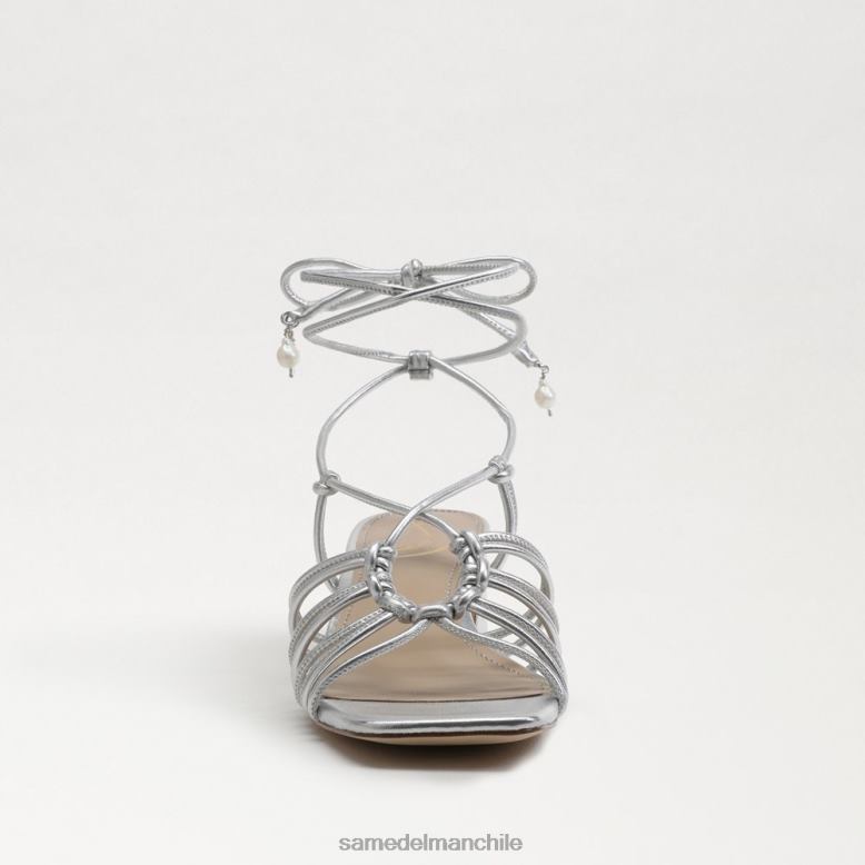 Sam Edelman P802J400 calzado plata suave mujer sandalia westley con tacón cuadrado y cordones
