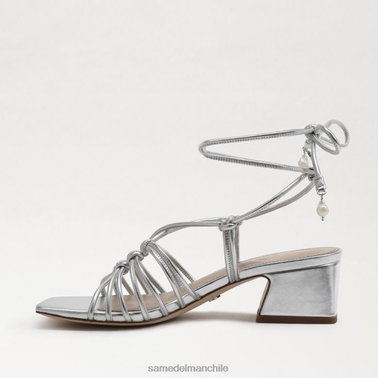 Sam Edelman P802J400 calzado plata suave mujer sandalia westley con tacón cuadrado y cordones