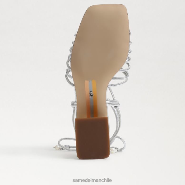 Sam Edelman P802J400 calzado plata suave mujer sandalia westley con tacón cuadrado y cordones