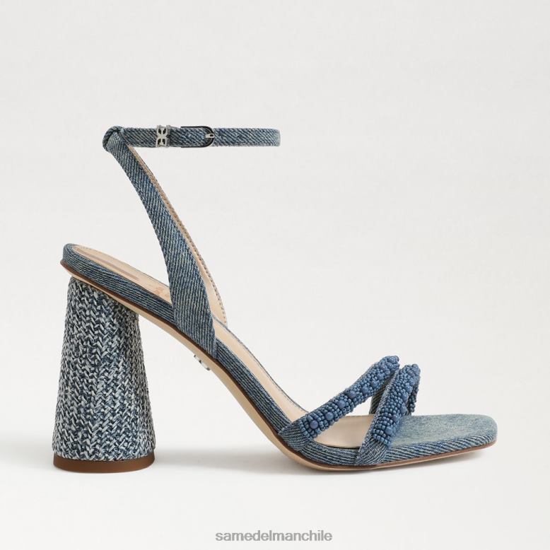 Sam Edelman P802J486 calzado lavado nuevo azul mujer sandalias kia con tacón cuadrado y cuentas