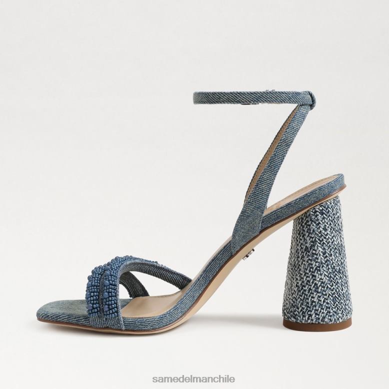 Sam Edelman P802J486 calzado lavado nuevo azul mujer sandalias kia con tacón cuadrado y cuentas