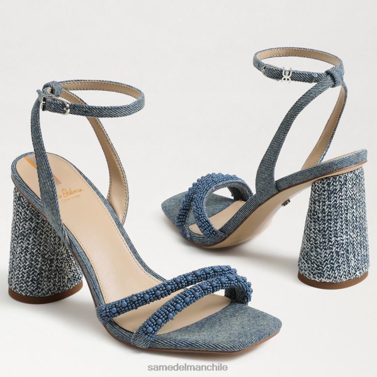 Sam Edelman P802J486 calzado lavado nuevo azul mujer sandalias kia con tacón cuadrado y cuentas