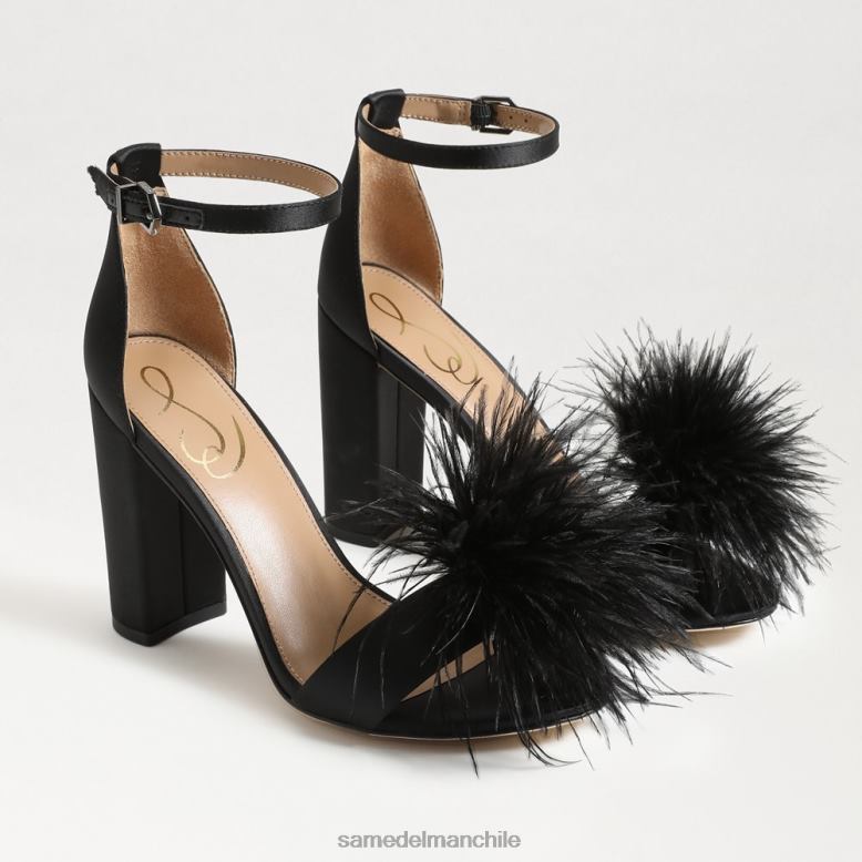 Sam Edelman P802J763 calzado satén negro mujer sandalia tacón plumas yaro