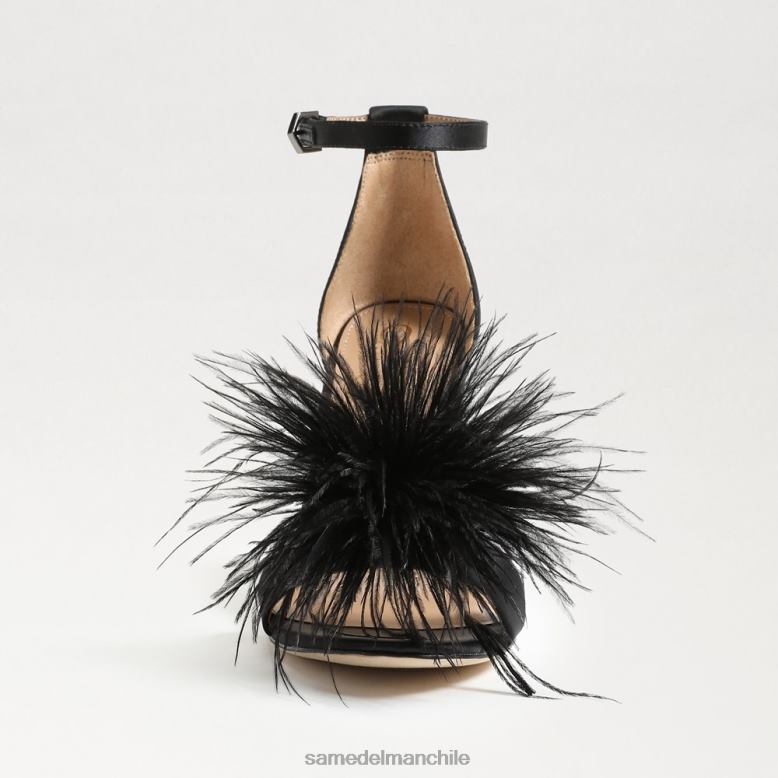 Sam Edelman P802J763 calzado satén negro mujer sandalia tacón plumas yaro