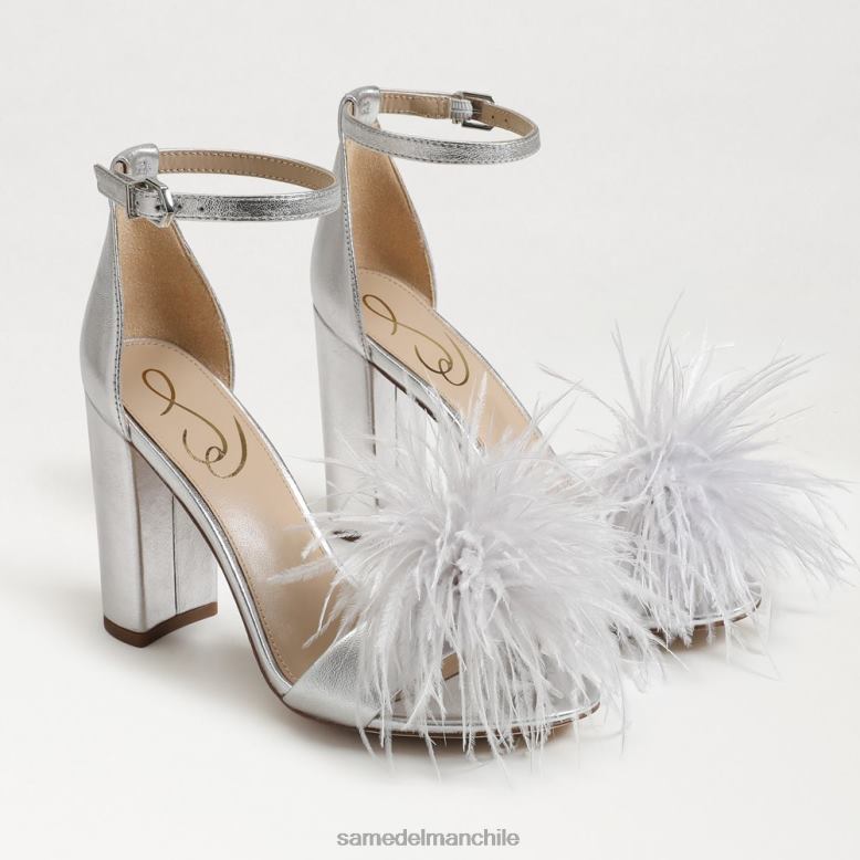 Sam Edelman P802J764 calzado plata suave mujer sandalia tacón plumas yaro