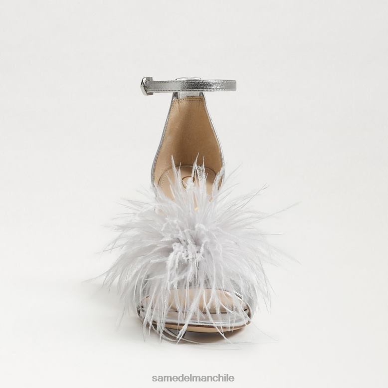 Sam Edelman P802J764 calzado plata suave mujer sandalia tacón plumas yaro