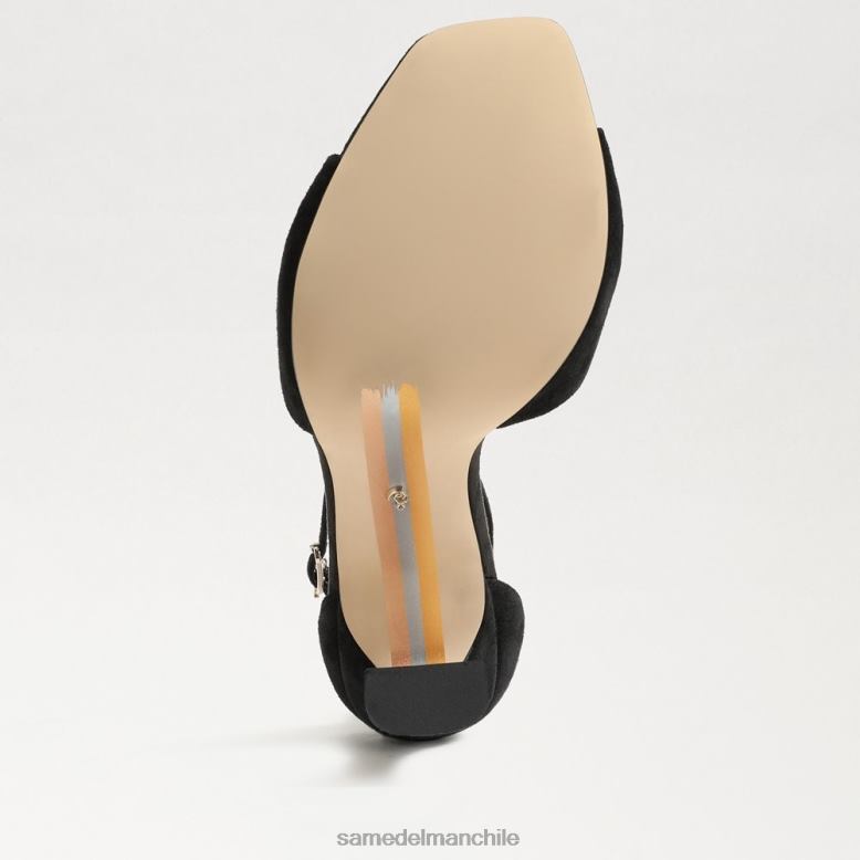 Sam Edelman P802J875 calzado ante negro mujer tacón con puntera abierta y correa en el tobillo lucía