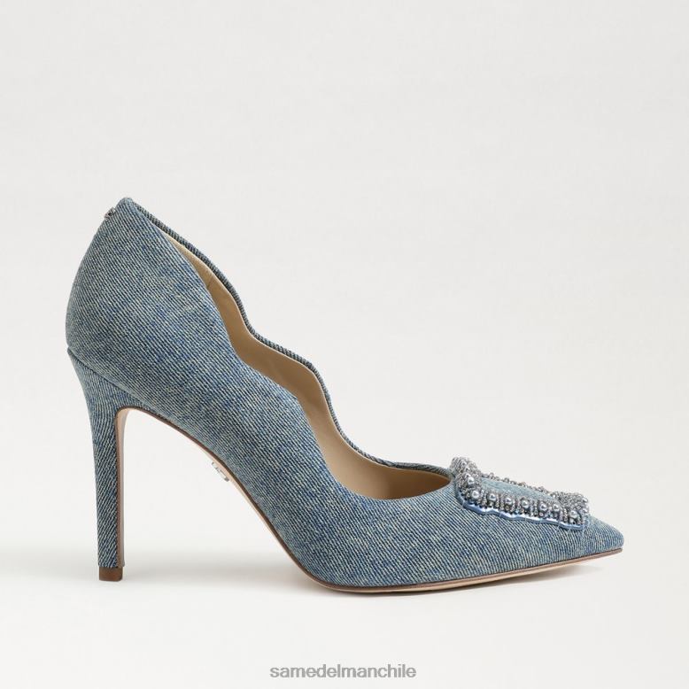Sam Edelman P802J583 calzado lavado nuevo azul mujer tacón con puntera en punta y cuentas harriett