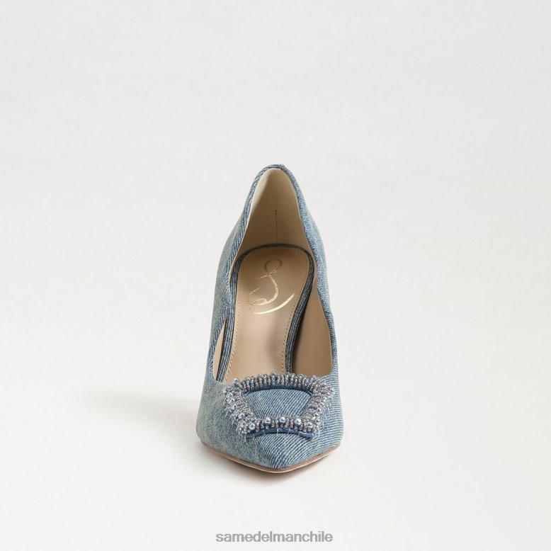 Sam Edelman P802J583 calzado lavado nuevo azul mujer tacón con puntera en punta y cuentas harriett