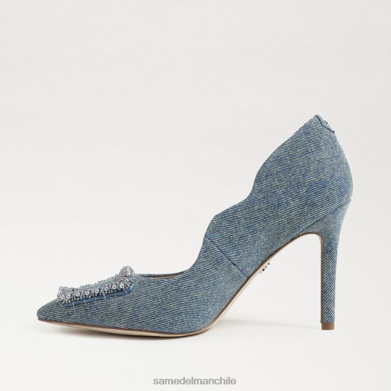 Sam Edelman P802J583 calzado lavado nuevo azul mujer tacón con puntera en punta y cuentas harriett