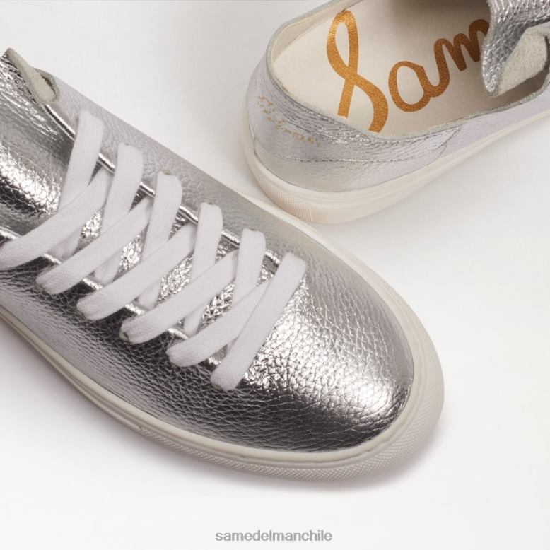 Sam Edelman P802J308 calzado cuero plateado suave mujer zapatillas poppy con cordones