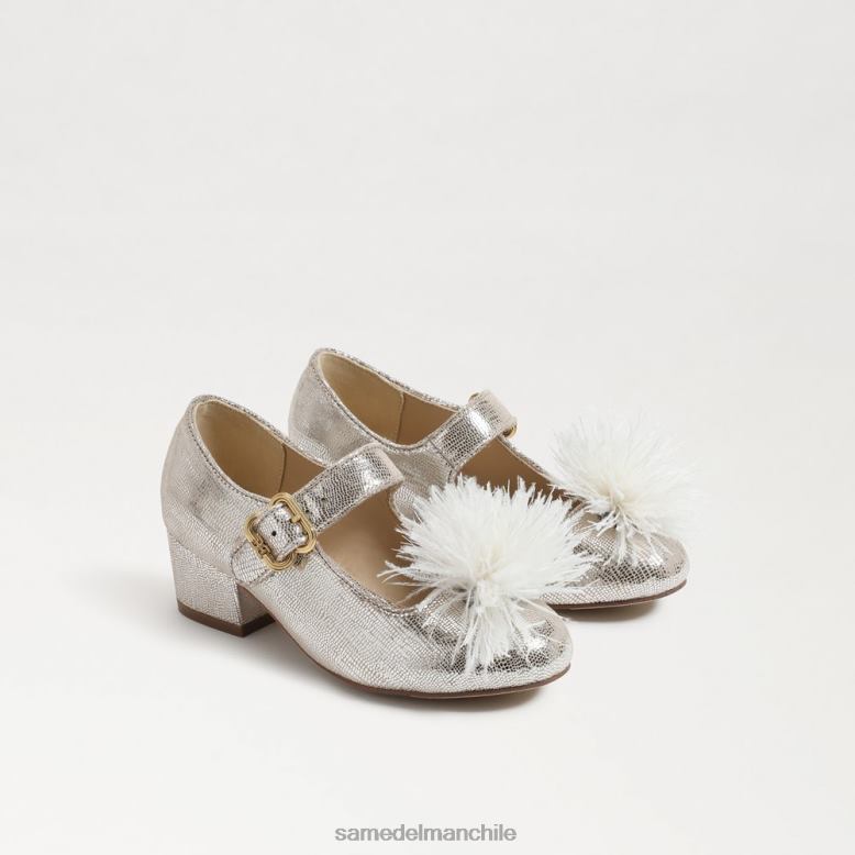 Sam Edelman P802J1047 calzado plata suave niños merceditas talia con tacón en bloque